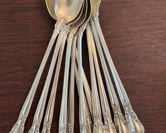 $2,150 - Chantilly gorham Sterling flatware 110 pieces - 12 dinner knifes (not weighted) , 12 dinner forks, 12 salad or dessert forks, 12 spoons, 12 butter spreaders, 12 ice tea spoons, 12 apetizer forks, 8 demi tasses spoons, 18 serving pieces (3 not weighted)- total 110 pieces 