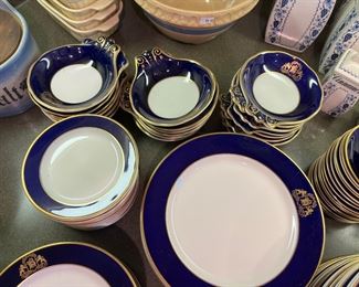 Baker Hotel (Mineral Wells, Texas) set of China from the 1920's made by Syracuse - Cobalt Blue 128 pieces - gold border. $1000 for the set 