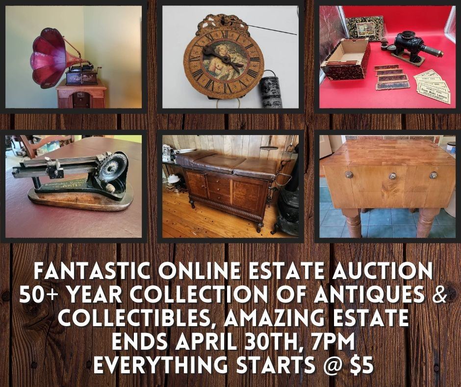 https://bit.ly/C2C04302023
FANTASTIC Antique & Collectible Estate Auction. All selling in an online estate auction ending on April 30th at 7pm, click the link to view the auction catalog, click "Quick Bid" on any lot in the auction and follow the prompts to register and bid to win!