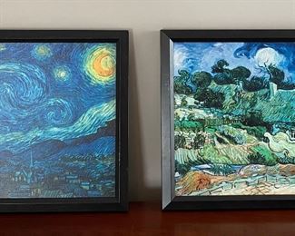 Hand Painted Van Gogh Oil Reproductions • “Starry Night” & “Thatched Cottages at Cordeville” 