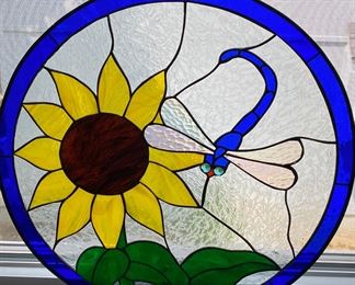 Sunflower Dragonfly Stained Glass  