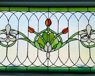 Beautiful Stained Glass Transom Window Wall Hanging Panel Tiffany Fleur De Lis 