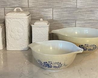 Pyrex Homestead Blue & Lovely Three Piece Kitchen Canister Set 