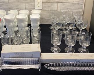 Crystal Cracker & Olive Trays, HTF Milk Glass Malt Shoppe Mugs / Glasses, Gerson Chef Figurine, Etched MCM Juice Glasses 