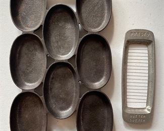Antique 1850’s/1860’s Cast Iron Muffin / Biscuits Pan R&E MFG. Co. • 1940’s/50’s Presto Butter Cutter 