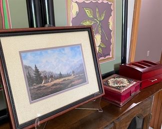 Heinie Hartwig “Indigenous Camps w/ Mountains” Native American Art Artwork 