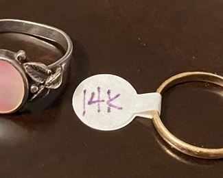 Mother of Pearl Sterling Silver Ring ; Approximately 1 gram 14k Gold Ring 