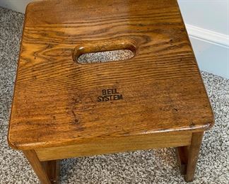 Vintage BELL SYSTEM Oak Wood Lineman’s Foot Step Stool 