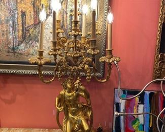 21 inches wide by 46 inches high guilt bronze stamped Henry Picard candelabras 19th century each one weighs approximately 50 pounds