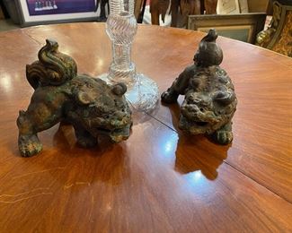 Pair of 19th century bronze foo dogs.