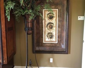 PAIR OF ARTWORK AND PLANT STAND