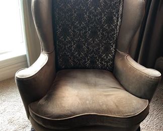 PAIR OF TAN VELVET WINGBACKS