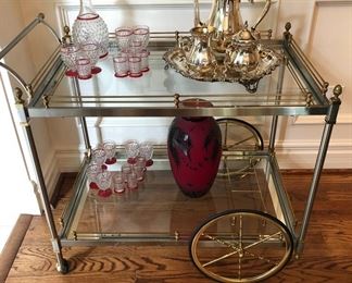 TEACART AND TEA SET AND DECANTER SET