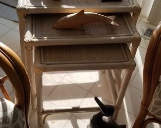 Nesting rattan tables - set of 3