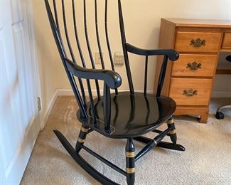 Vintage 1970s Black Hitchcock Style Painted  Rocking Chair 