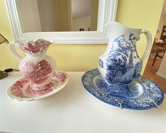 Liberty Blue Pitcher and plate, Transferware Pitcher and plate.