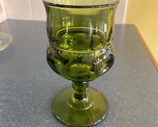 Vintage Indiana Kings Crown, Thumb Pattern, Green Glass Set of 6 small and large