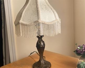 Ivory Fabric with Fringe Mini Lamp 