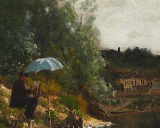 1
Thaddeus Welch
1844-1919
Painter At His Easel
Oil on canvas laid to canvas
Signed lower right: T. Welch.
18" H x 14" W
Estimate: $2,000 - $3,000