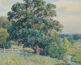 5
Wilson Irvine
1869-1936
View Of An Oak Tree
Oil on canvas
Signed lower left: Irvine
24" H x 27" W
Estimate: $3,000 - $5,000