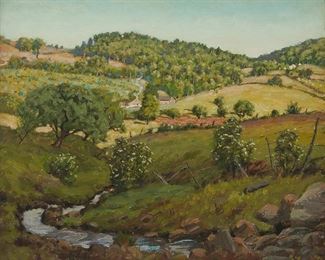 6
Ben Foster
1852-1926
Hilly Landscape With A Cozy Cottage
Oil on canvas
Signed lower left: Ben Foster
25.5" H x 30.5" W
Estimate: $1,500 - $2,500