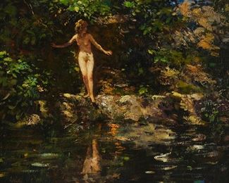 Lillian Genth
1876-1953
"On A Summer Morning"
Oil on canvas laid to canvas
Signed lower left: L. Genth; titled on a gallery label affixed to the frame's backboard
30" H x 39" W
Estimate: $3,000 - $5,000