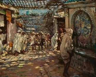12
Lillian Genth
1876-1953
A View Of A Medina
Oil on canvas
Signed lower left: L. Genth; inscribed indistinctly in pencil on the stretcher
29" H x 35" W
Estimate: $3,000 - $5,000