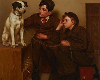 14
John George Brown
1831-1913
"In The Hands Of The Enemy," Circa 1901
Oil on canvas laid to waxed canvas
Signed lower left: © J.G. Brown N.A.; titled in pencil on the stretcher
25" H x 20" W
Estimate: $30,000 - $50,000