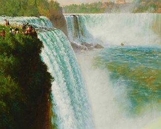 21
John Ross Key
1837-1920
"Niagra Falls"
Oil on artist board
Signed lower left: John R. Key; signed again and titled verso; indistinctly inscribed in pencil verso
Sight: 23" H x 15" W
Estimate: $10,000 - $15,000