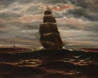 35
Mauritz Frederik Hendrick De Haas
1831-1895
Nocturnal With Barque At Full Sail
Oil on canvas
Signed lower left: M.F.H. De Haas
20" H x 30" W
Estimate: $8,000 - $12,000