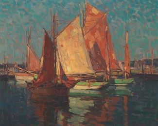 42
Edgar Alwin Payne
1883-1947
"Fishing Boats West Coast Of France"
Oil on canvas
Signed lower right: Edgar Payne; titled on the verso
24" H x 28" W
Estimate: $30,000 - $40,000
