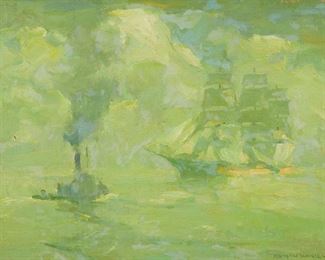 44
Armin Hansen
1886-1957
"Making Port"
Oil on canvas laid to board
Signed lower right: Armin Hansen N.A.; titled in pencil verso
12" H x 16" W
Estimate: $20,000 - $30,000