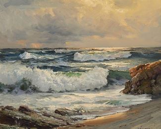 66
Robert Wood
1889-1979
Atmospheric Coastal, 1956
Oil on canvas
Signed and dated lower right: Robert Wood
20" H x 24" W
Estimate: $2,000 - $3,000