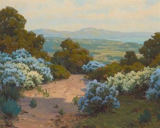 91
John Marshall Gamble
1863-1957
"Wild Lilac - Santa Barbara"
Oil on canvas
Signed lower left: John M. Gamble; signed again and titled, verso
20" H x 30" W
Estimate: $20,000 - $30,000