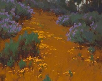 90
John Marshall Gamble
1863-1957
Wildflowers In A Landscape
Oil on canvas laid to artist board
Signed lower right: J.M. Gamble
14" H x 10" W
Estimate: $6,000 - $8,000