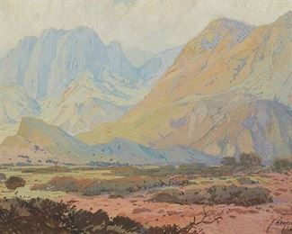 104
Fred Grayson Sayre
1879-1939
"Gila Mountain"
Gouache on artist board
Signed and inscribed lower right: F. Grayson Sayer / Arizona; titled in pencil on the frame's backboard
10" H x 14.75" W
Estimate: $1,500 - $2,500