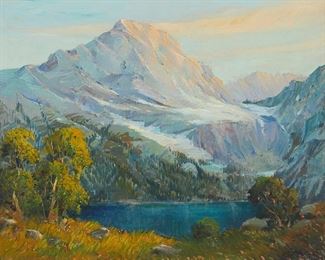 121
George Demont Otis
1879-1962
"Mt. Lassen"
Oil on canvas
Signed lower right: Geo. Demont Otis; titled in ink on the stretcher; with the estate ink stamp verso
24" H x 30" W
Estimate: $4,000 - $6,000