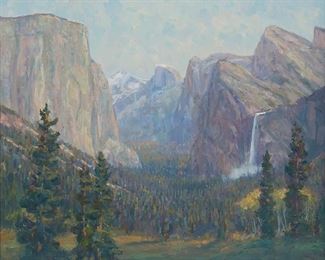 125
William Ballantine Dorsey
1942-2019
Yosemite Valley, Bridalveil Fall, El Capitan, And Half Dome
Oil on canvas
Signed lower right: Will Dorsey
20" H x 24" W
Estimate: $3,000 - $4,000