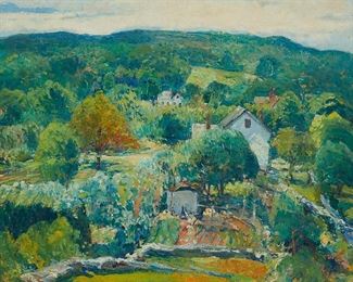 130
Charles Reiffel
1862-1942
"Landscape," Circa 1925
Oil on canvas laid to canvas
Signed lower right: Charles Reiffel; titled on the frame plaque; titled again and dated on a label affixed to the frame's backing board
24" H x 28" W
Estimate: $15,000 - $20,000