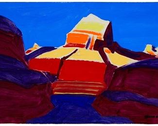 147
Conrad Buff
1886-1975
Desert Butte
Oil on thin board laid to Masonite
Estate signed lower right: Conrad Buff; the estate ink stamp with signature by Mary Elizabeth Buff on the verso of the original thin board
16" H x 24" W
Estimate: $2,000 - $3,000