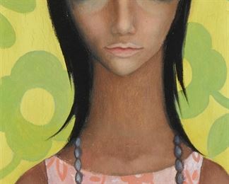 151
Margaret Keane
1927-2022
"Girl Of The Island," 1965
Oil on Masonite
Signed and dated upper right: © MDH / Margaret / Keane; titled on a label affixed verso
12" H x 6" W
Estimate: $3,000 - $5,000