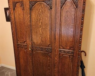 antique armoire with matching bed and dresser
