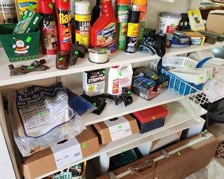 lots of cleaning agents and tools