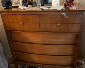 Mid Century Modern Dixie Walnut
Highboy Dresser, Bowfront...