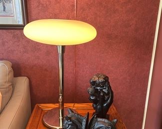 Modern Chrome Mushroom
Table Lamp with White Saucer