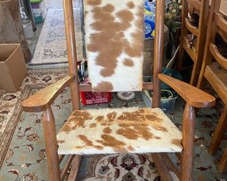 Vintage Wide Seat Cowhide Rocker 