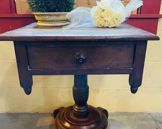 Beautiful Very Old Pedestal Base Table with One Drawer