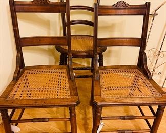 Several Antique Cane Seat Chairs