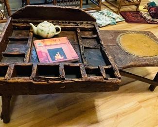 Very Primitive Cobbler’s Bench owned by Judge Seth Lewis First District Judge in State of Louisiana
     This piece was originally all pegged but later a few square nails were added for reinforcement. Judge Lewis would shine shoes and peddle the street off of New Orleans while attending college. This is truly a rare find and a part of history!!!🙌