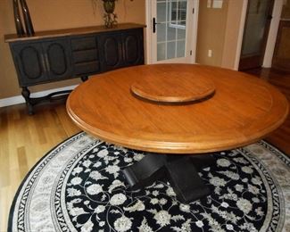 Fremarc Design Pedestal Dining Table with Lazy Susan.  Karastan Persian Renaissance Rug - 7' 10"
